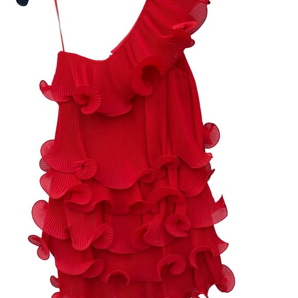 Milly  Coral Pleated Tiered Ruffle Dress Size 6 - Picture 7 of 9